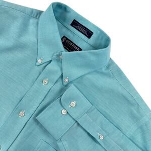 Stafford Regular Fit Oxford Shirt Mens 17 34-35 Teal Blue Green Long Sleeve